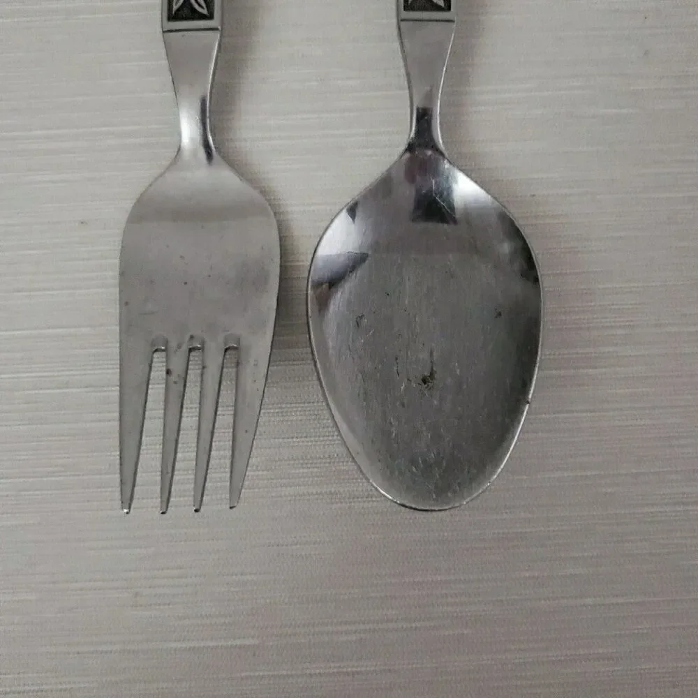 Interpur Stainless Mexicali Rose Dinner Fork & Spoon Black Textured Handle Japan